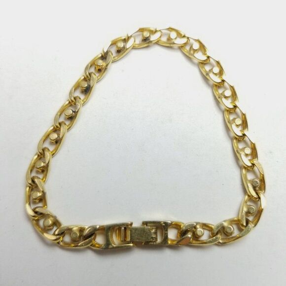 Vintage Gold Tone Chain Bracelet with Rhinestones, Stacking Classic Estate - Picture 4 of 6